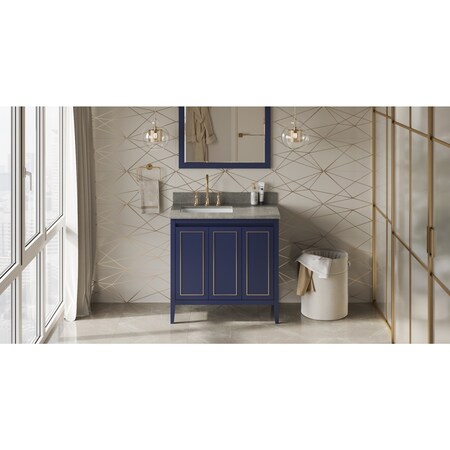 Jeffrey Alexander 36In. Blu Percival Vanity, Left Offset, Steel Gry Cultured Mrbl Vanity Top, Undrmnt Rctngl Bowl VKITPER36BLSGR